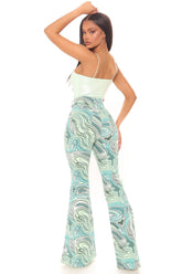 Too Groovy Swirl Print Flare Jeans - Green/combo